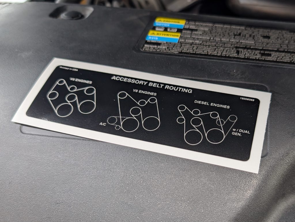 Replacement GM Accessory Belt Routing Decal 15006069