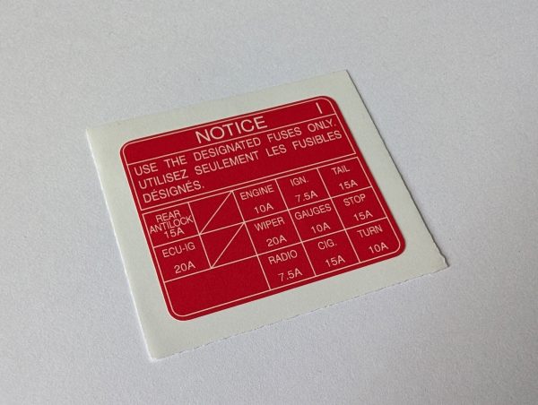1995-2002 Toyota 4Runner Tacoma Fuse Box Lid Label "I" Reproduction Sticker Red